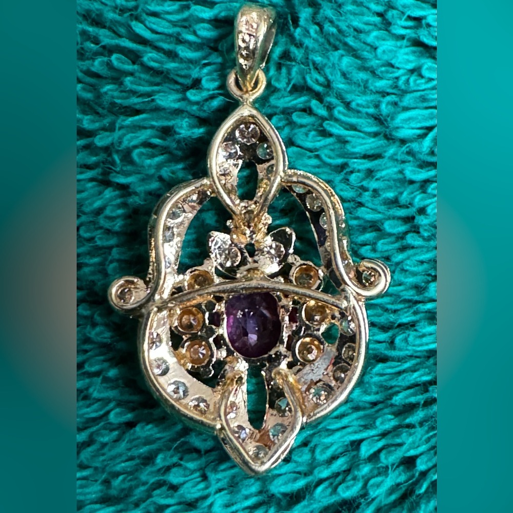 18K yellow gold ruby/diamond pendant - Picture 2 of 5